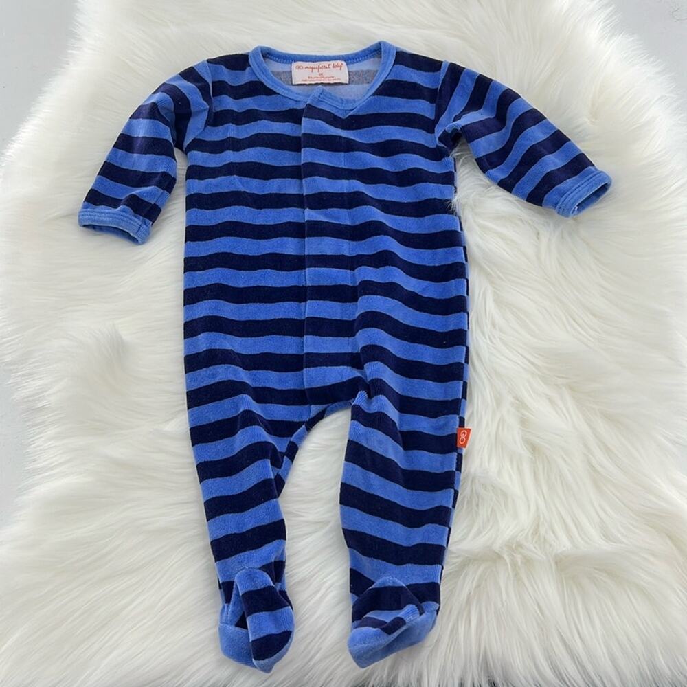 Magnificent Baby One Piece Footie - Velvet - Blue/Navy - 6 Months